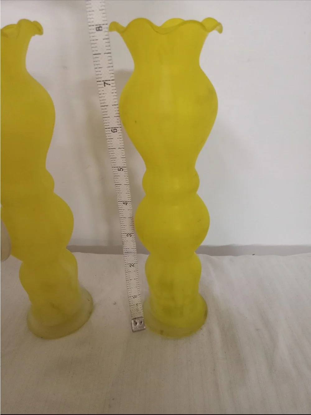 Vintage Satin Lemon Yellow Ruffle Vase Art Glass White Swirl,Bright Yellow Decor